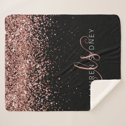 Couverture Sherpa Rose Gold Blush Pink Parties scintillant Glam Nom (Devant (Horizontal))