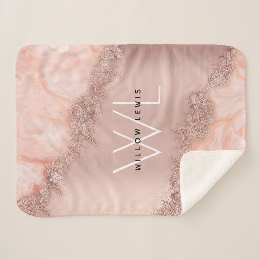 Couverture Sherpa Rose Gold Blush rose Agate Géode Parties scintilla (Devant (Horizontal))
