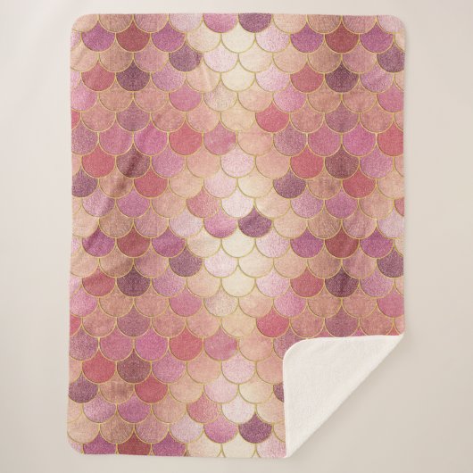 Couverture Sherpa Rose Gold Shimmer Mermaid Échelle Motif (Devant)