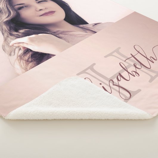 Couverture Sherpa Rose or blush rose photo nom monogramme (3/4)