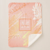 Couverture Sherpa Rose or tropical palmier feuille monogramme (Devant)