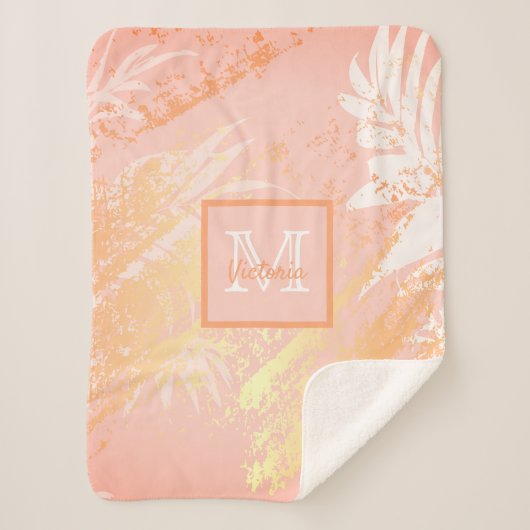 Couverture Sherpa Rose or tropical palmier feuille monogramme (Devant)