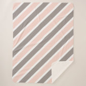 Couverture Sherpa Rose Pâle Blanc Gris Rayures (Devant)
