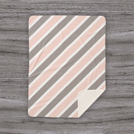 Couverture Sherpa Rose Pâle Blanc Gris Rayures