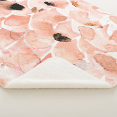 Couverture Sherpa Rose, pivoine, feuille, motif aquarelle. (3/4)