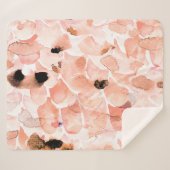 Couverture Sherpa Rose, pivoine, feuille, motif aquarelle. (Devant (Horizontal))