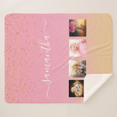 Couverture Sherpa Rose rose or nom photo collage (Devant (Horizontal))