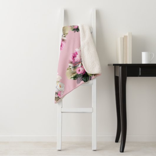 Couverture Sherpa Rose rose vintage (En situation)