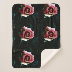 Couverture Sherpa Rose rouge peinte à l'huile