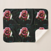 Couverture Sherpa Rose rouge peinte à l'huile (Devant (Horizontal))
