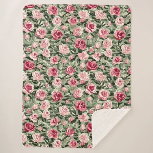 Couverture Sherpa Rose rouge vert Rose Floral (Devant)