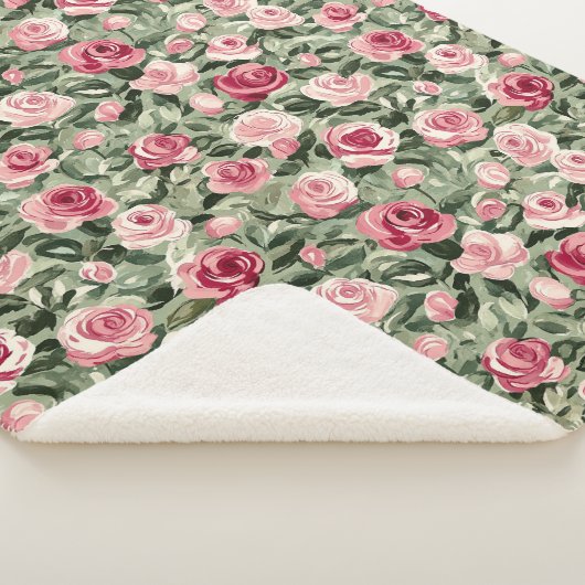 Couverture Sherpa Rose rouge vert Rose Floral (3/4)