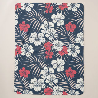 Couverture Sherpa Rose tropical et floral marine