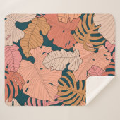 Couverture Sherpa rose vif, orange, jaune feuilles de monstère et (Devant (Horizontal))