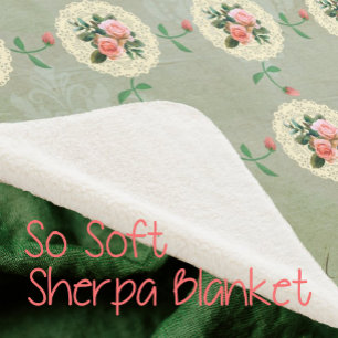 Couverture Sherpa Rose vintage Doily Green Damask