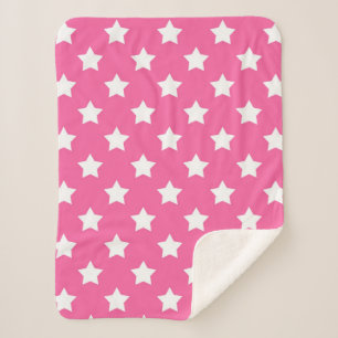 Couverture Sherpa Rose White Stars Motif Décor
