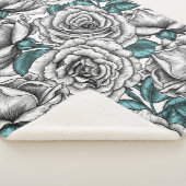 Couverture Sherpa Roses blanches avec feuilles bleus (3/4)