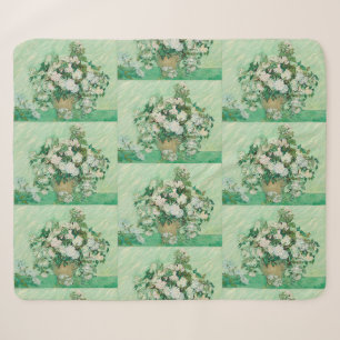Couverture Sherpa Roses blanches de Van Gogh - Art floral à la menth
