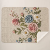 Couverture Sherpa Roses brodées Blush & Blue (Devant (Horizontal))