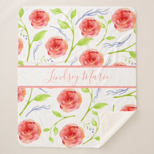 COUVERTURE SHERPA ROSES DE COULEUR D'EAU PERSONNALISÉS SHERPA BLANKE (Devant)