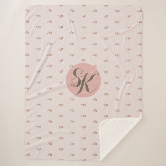 Couverture Sherpa Roses miniatures et monogramme (Devant)