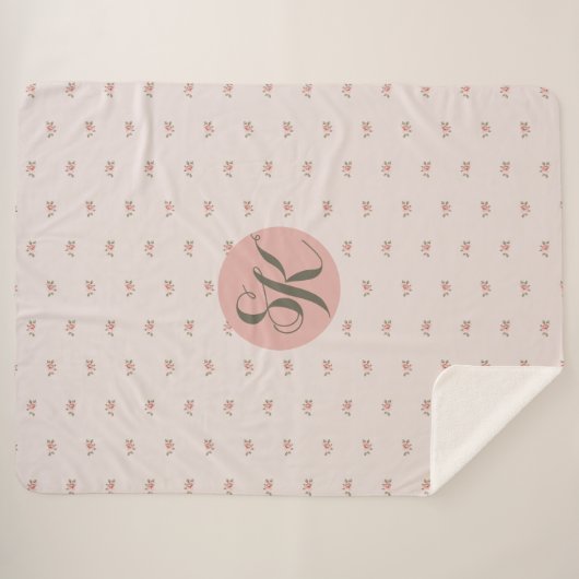 Couverture Sherpa Roses miniatures et monogramme (Devant (Horizontal))