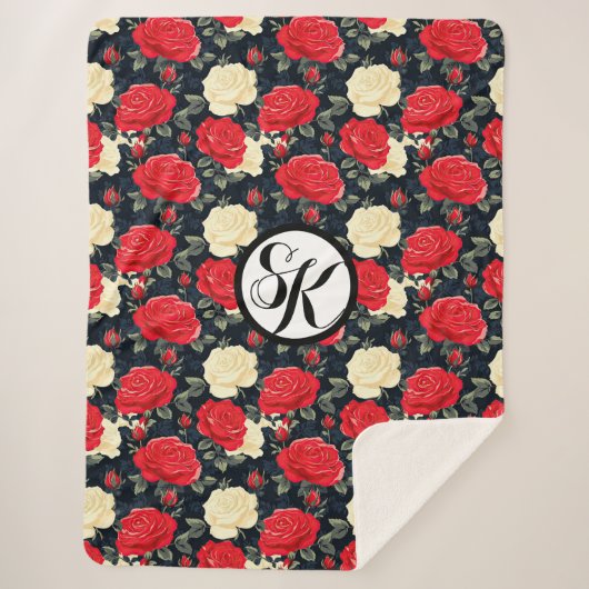 Couverture Sherpa Roses miniatures et monogramme (Devant)