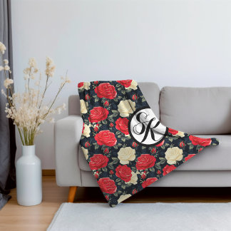 Couverture Sherpa Roses miniatures et monogramme