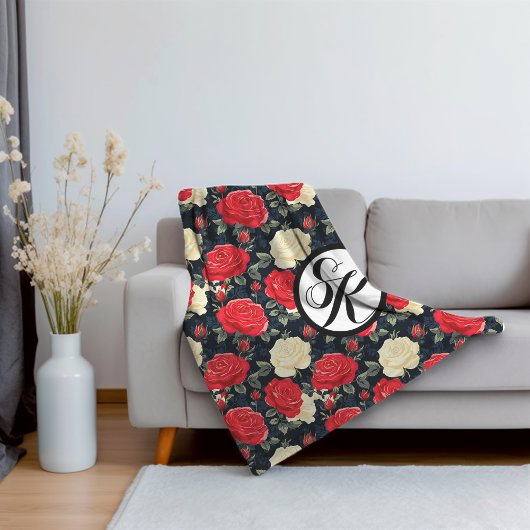 Couverture Sherpa Roses miniatures et monogramme