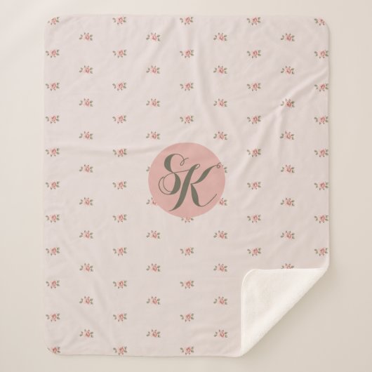 Couverture Sherpa Roses miniatures et monogramme (Devant)