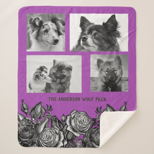 Couverture Sherpa Roses noires et blanches Clair violet photo Collag (Devant)