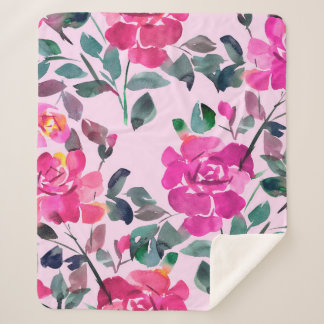 Couverture Sherpa Roses opulents à l'aquarelle dessinée à la main. M