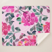 Couverture Sherpa Roses opulents à l'aquarelle dessinée à la main. M (Devant (Horizontal))