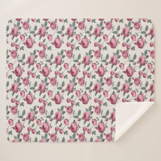 Couverture Sherpa Roses roses (Devant (Horizontal))