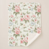 Couverture Sherpa Roses roses romantiques partout sur Motif avec nom (Devant)