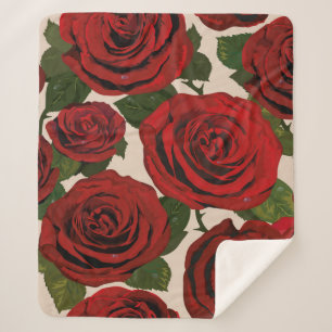 Couverture Sherpa Roses rouges. Arrière - plan floral sans couture.