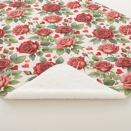 Couverture Sherpa Roses rouges avec Coeurs de Saint Valentin Motif r (3/4)