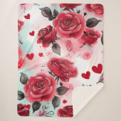 Couverture Sherpa Roses rouges avec Coeurs de Saint Valentin Motif r (Devant)