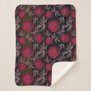 Couverture Sherpa Roses rouges sur noir.