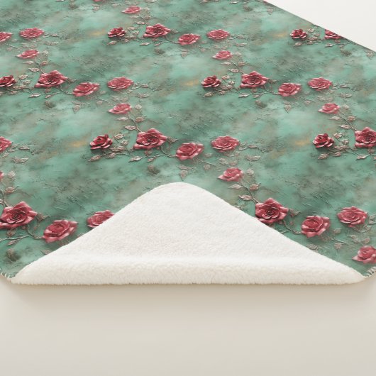 Couverture Sherpa Roses rouges vertes (3/4)