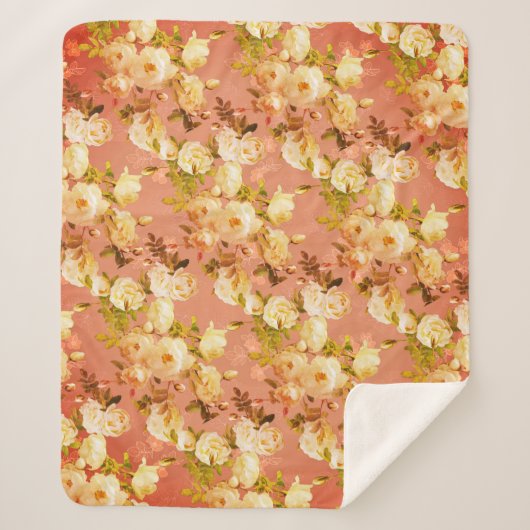 Couverture Sherpa Roses sucrés sur orange (Devant)