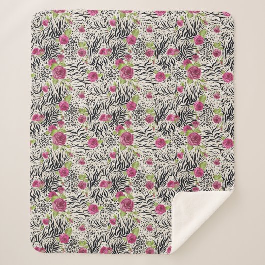 Couverture Sherpa Roses sur le motif animal (Devant)