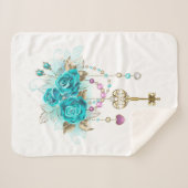 Couverture Sherpa Roses turquoise avec touches (Devant (Horizontal))