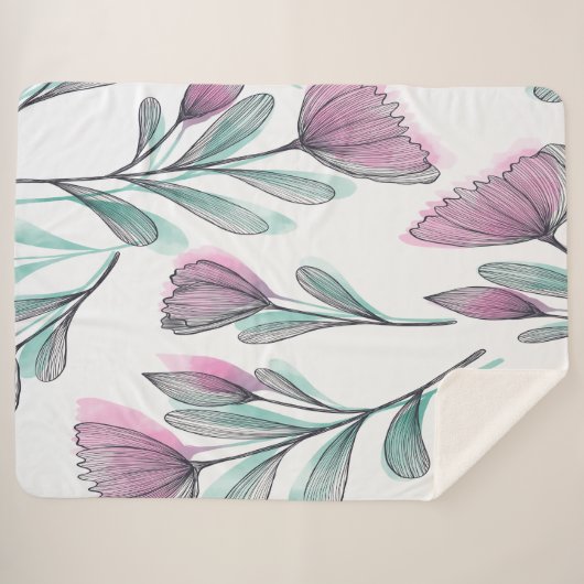 Couverture Sherpa Roses violets (Devant (Horizontal))