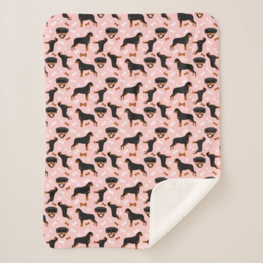 Couverture Sherpa Rottweiler Motif de chien rosé rose Sherpa Blanche (Devant)