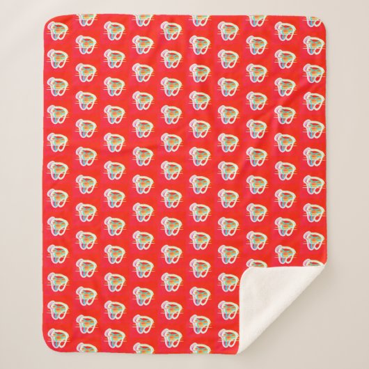 Couverture Sherpa Rouge avec de petits motifs d'art (Devant)