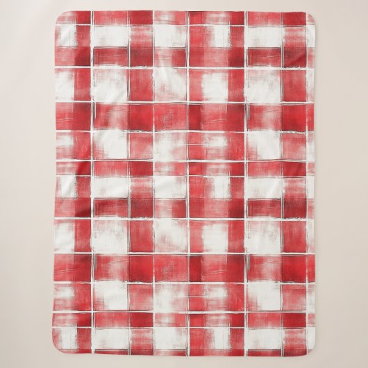 Couverture Sherpa Rouge Blanc Carreaux Rayures (Devant)