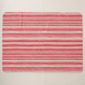 Couverture Sherpa Rouge Blanc Rosé Rayures Roses (Devant (Horizontal))