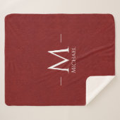 Couverture Sherpa Rouge Brown cuir look personnalisé Nom du monogram (Devant (Horizontal))