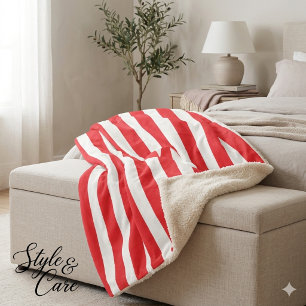 Couverture Sherpa Rouge et Blanc rayé Classique